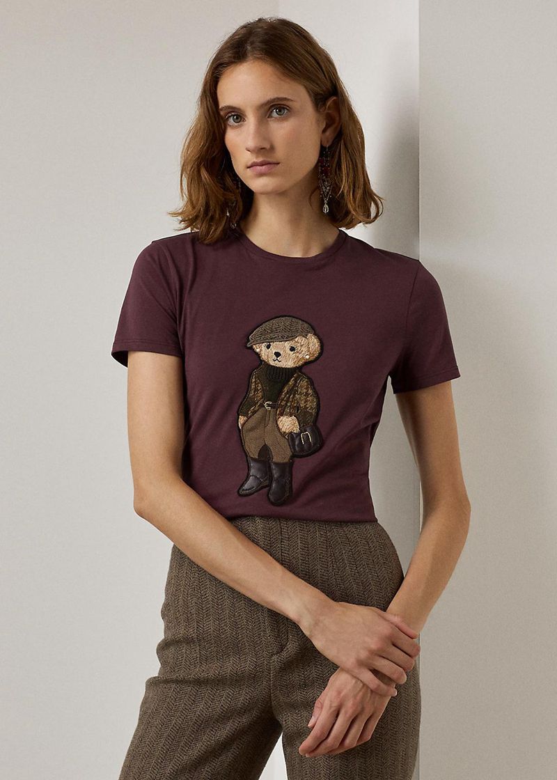 ラルフ ローレン T シャツ レディース ボルドー Tweed ポロベア コットン VSFAO8435